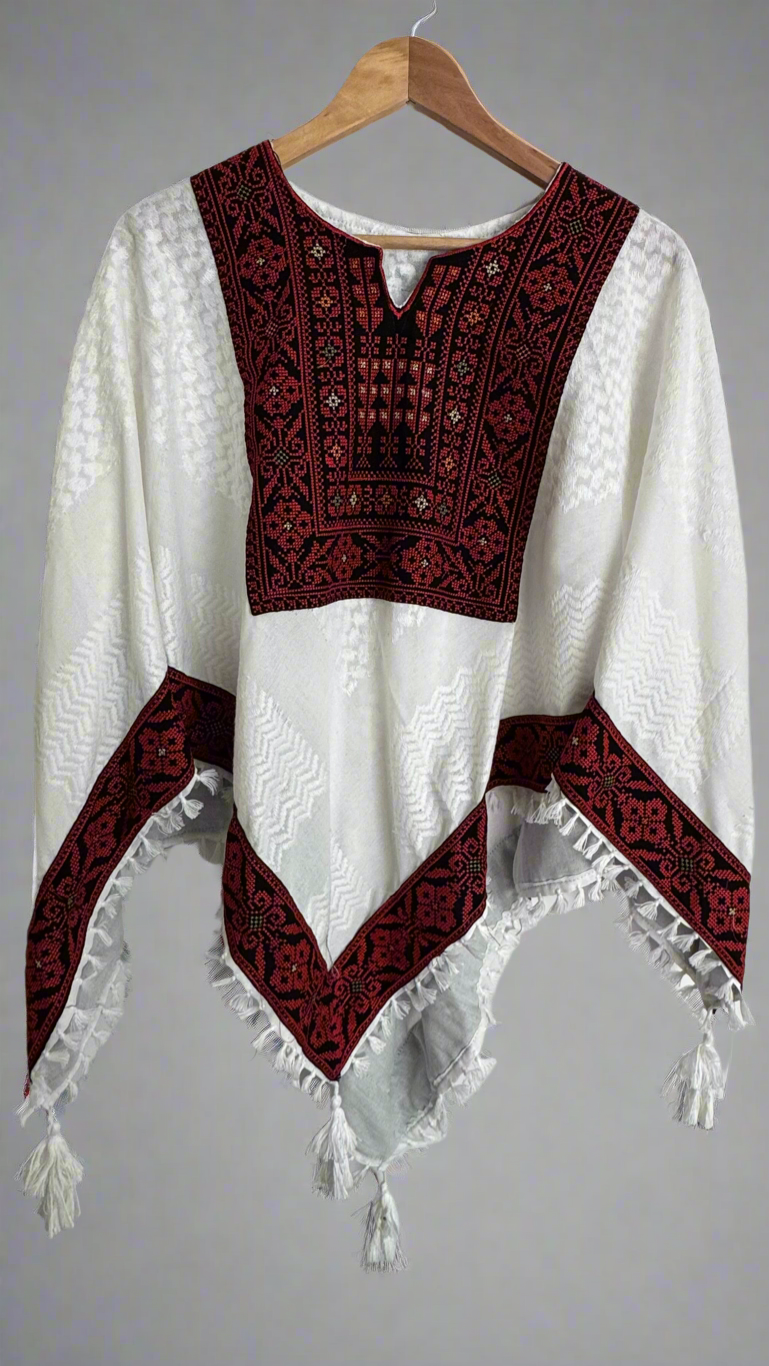 Poncho of Palestine | All White Kufiya (Keffiyeh) - Tatreez β Made in Jordan