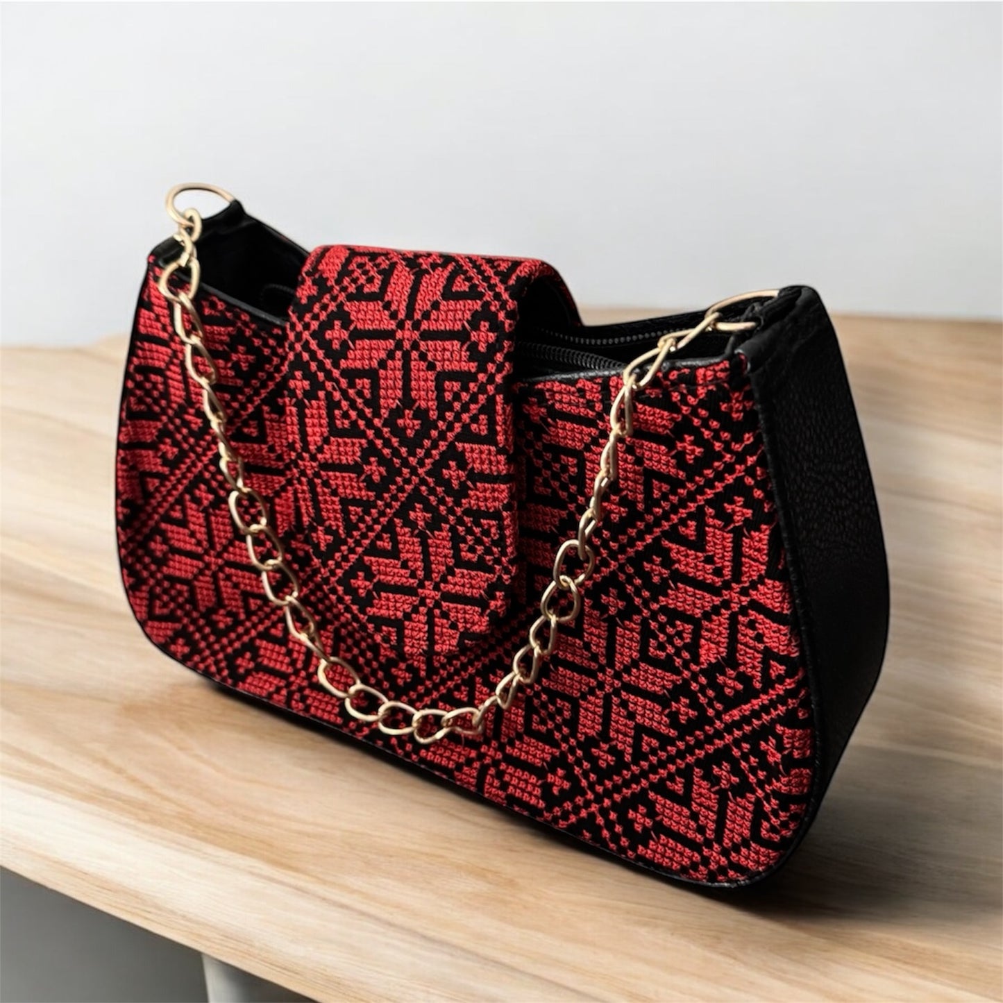Small Tatreez Purse – Golden Chain with Optional Shoulder Strap