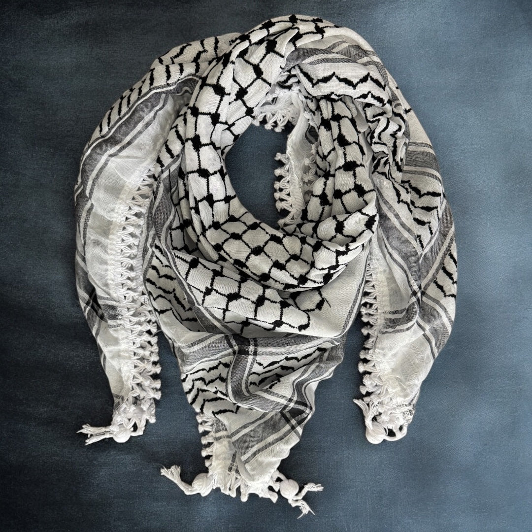 Classic Kufiyyah High Quality – Heritage Weave with Optional Hand-Fringed Detail - Made in Jordan by Palestinian Artisans