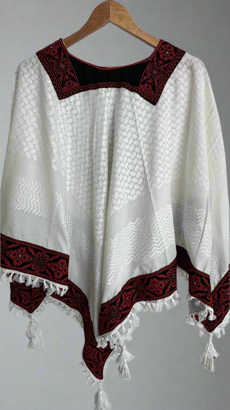 Poncho of Palestine | All White Kufiya (Keffiyeh) - Tatreez β Made in Jordan