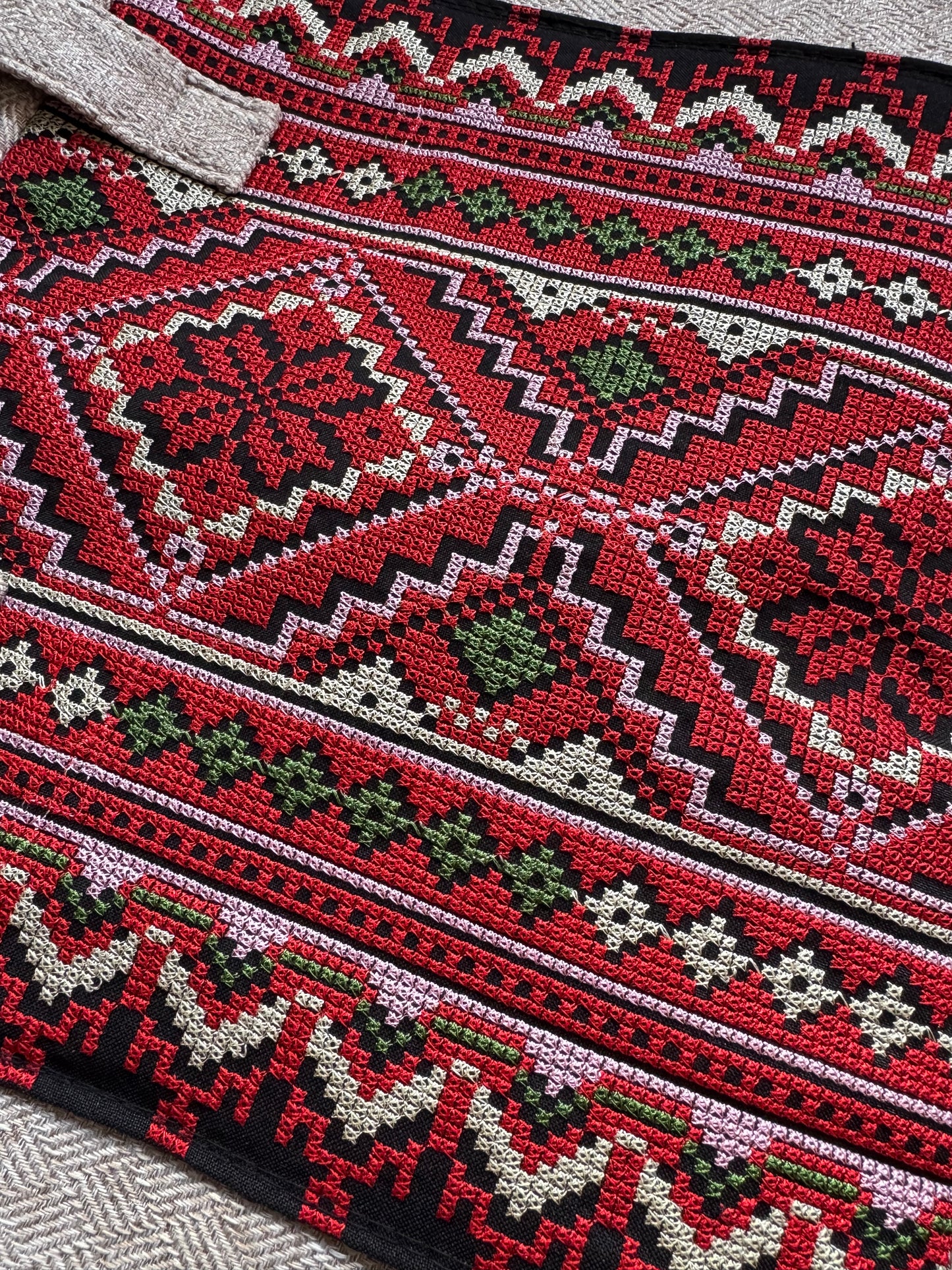 Red Tatreez Laptop Bag - Beige Base | Made by Palestinian Artisans