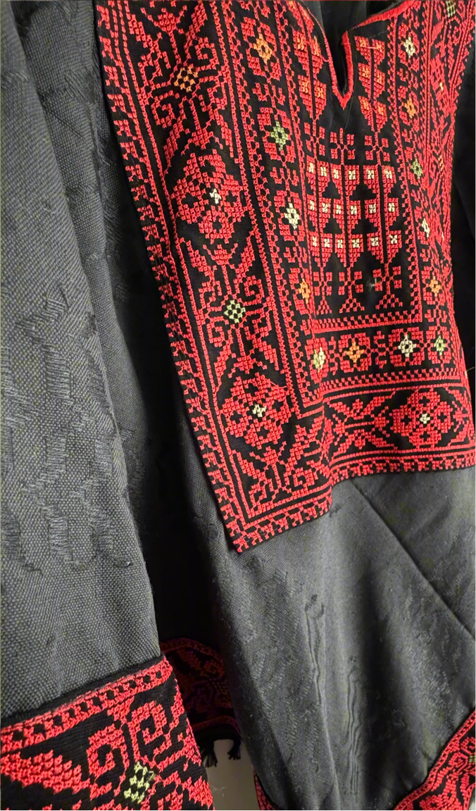 Poncho of Palestine | All Black Kufiya (Keffiyeh) - Tatreez β Made in Jordan