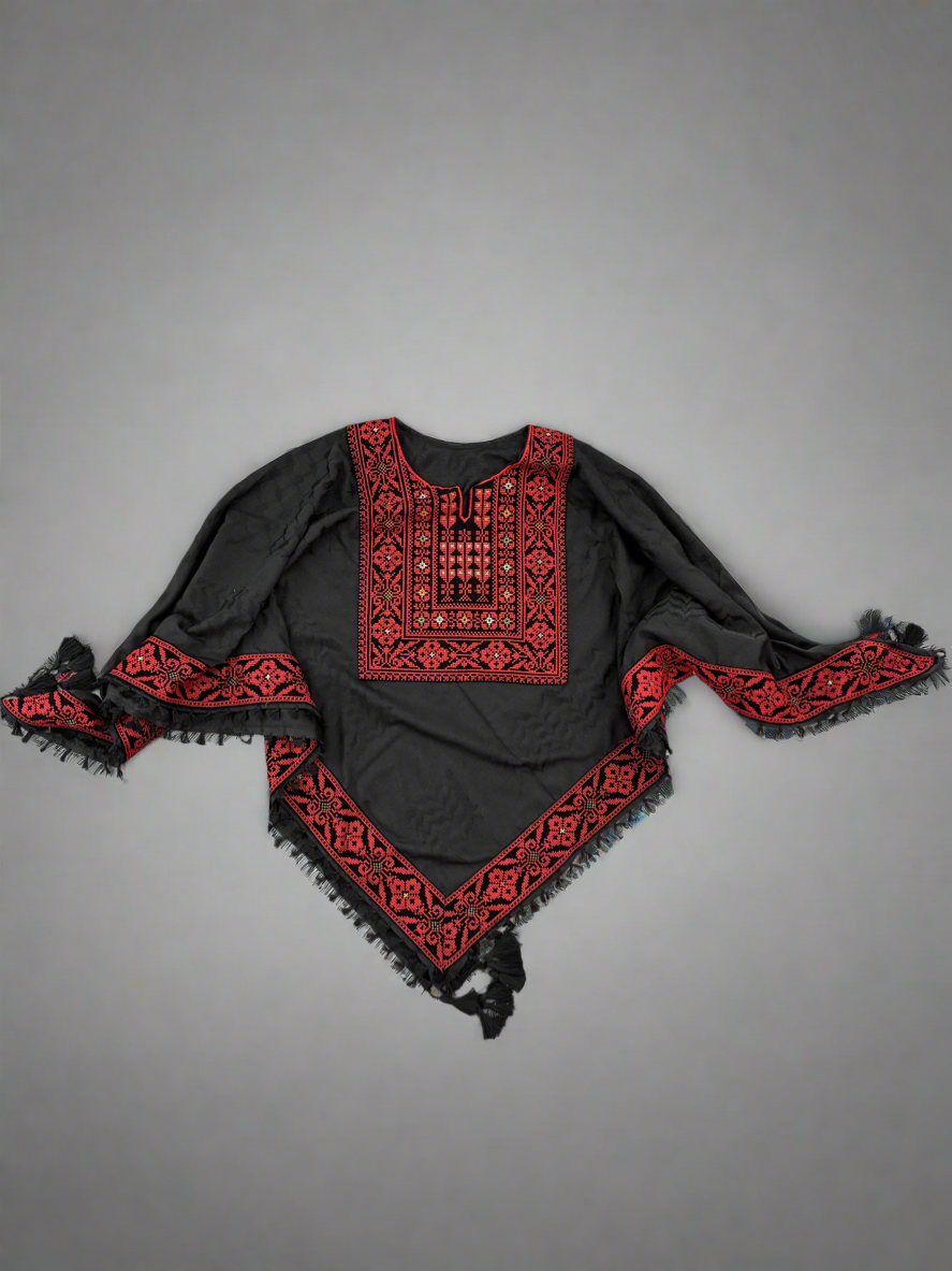 Poncho of Palestine | All Black Kufiya (Keffiyeh) - Tatreez β Made in Jordan