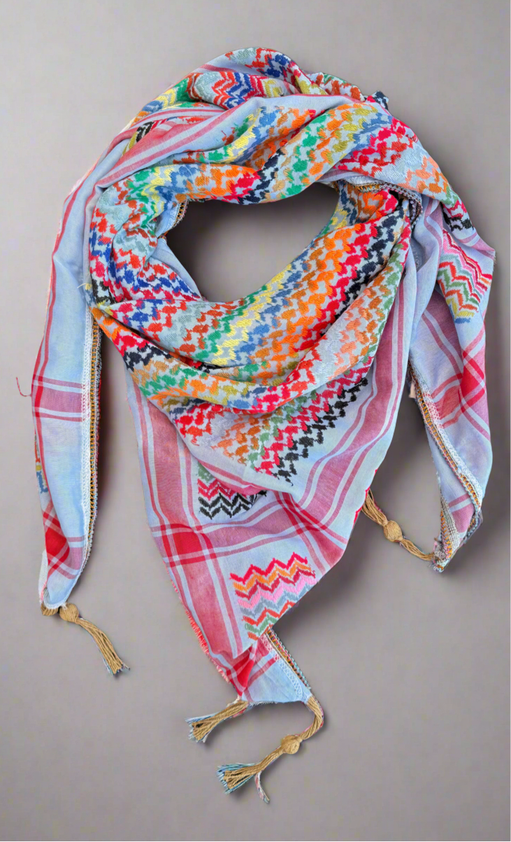 Vibrant Sky Blue Kufiya (Keffiyeh) | Made in Jordan