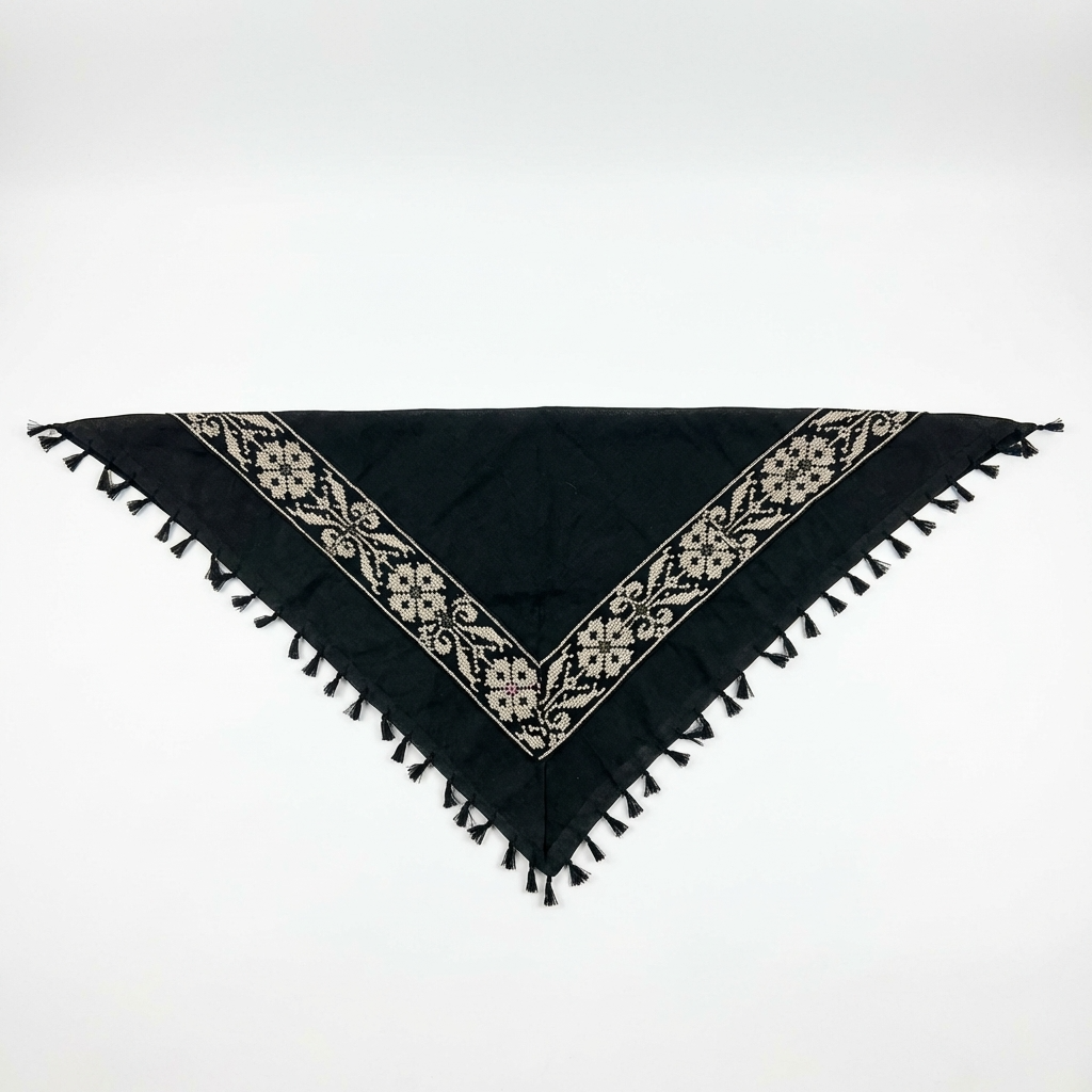 All Black Kufiya Bandana - Beige Tatreez