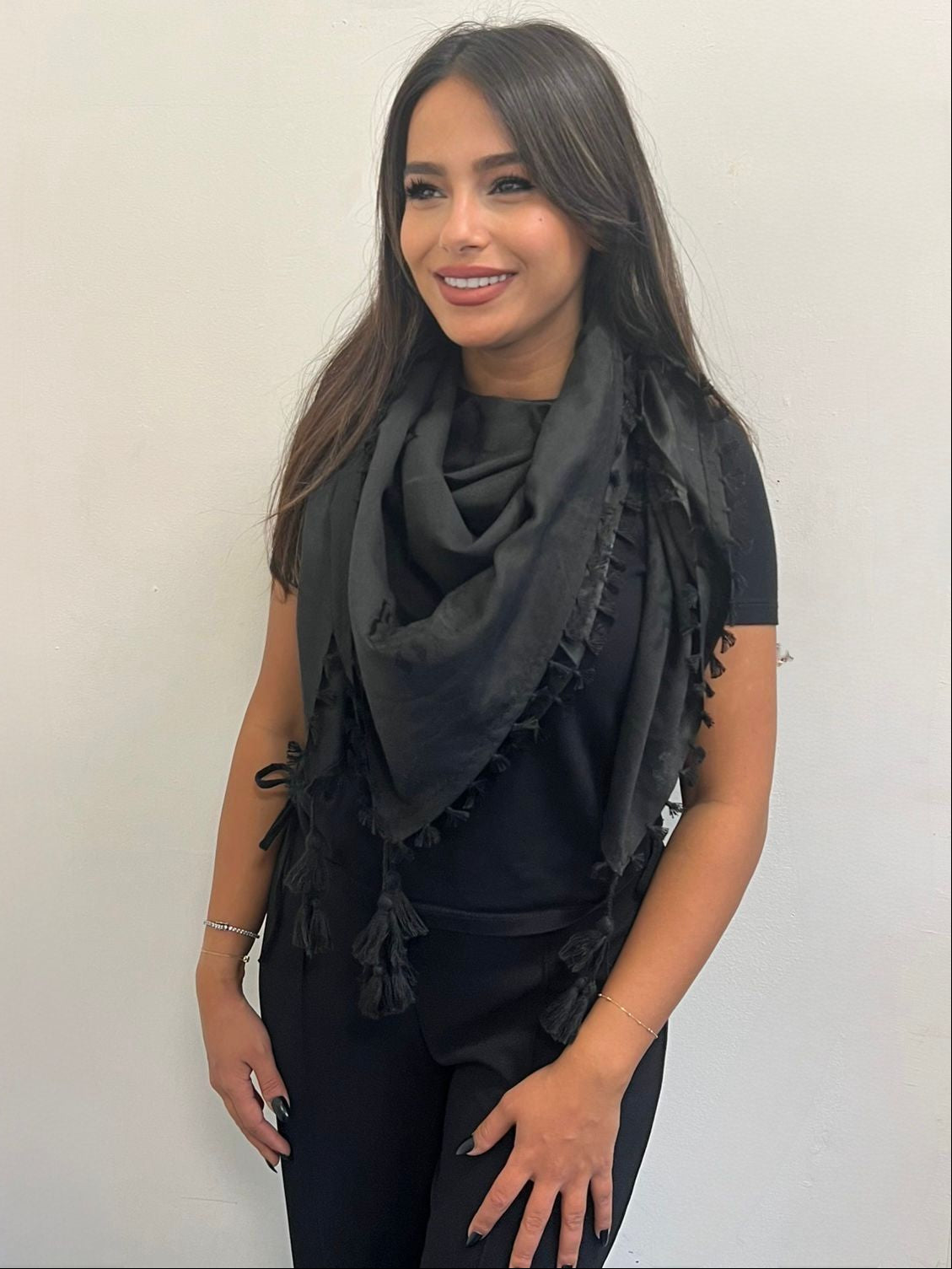 Elegant All Black Kufiya (Keffiyeh) | Made in Kashmir