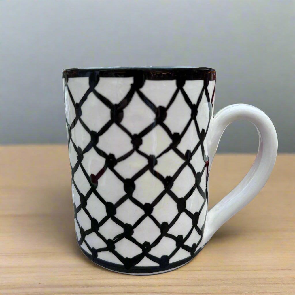 Kufiya Mugs | Single & Set of 2 β Hand-Painted Palestinian Ceramic | Made in Jordan
