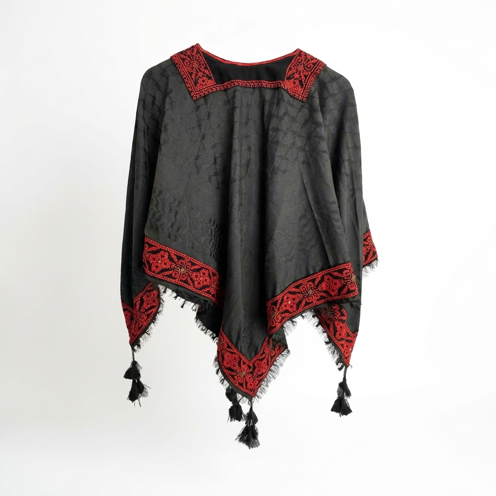 Poncho of Palestine | All Black Kufiya (Keffiyeh) Tatreez