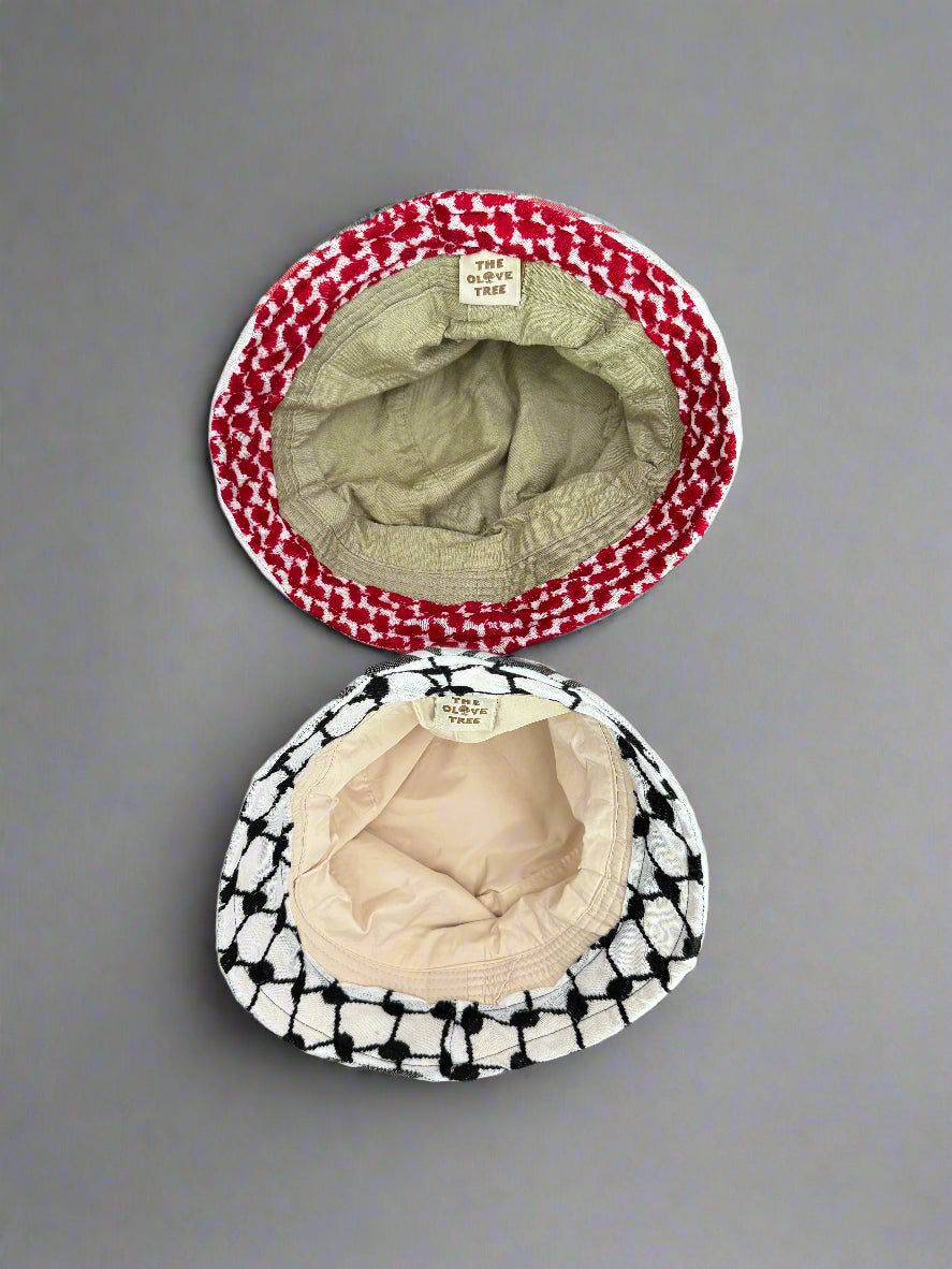 Kufiya Bucket Hat β Black & White or Red & White Shemagh | Woven in Jordan by Palestinian Artisans