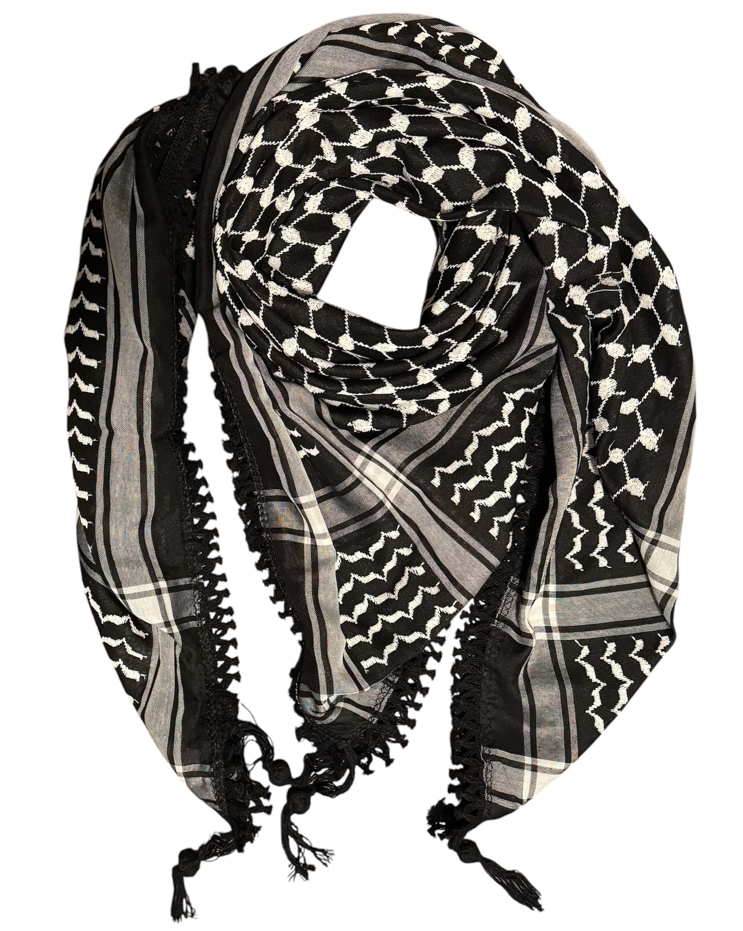 Palestinian Inversed White on Black Kufiyyah – Made in Jordan