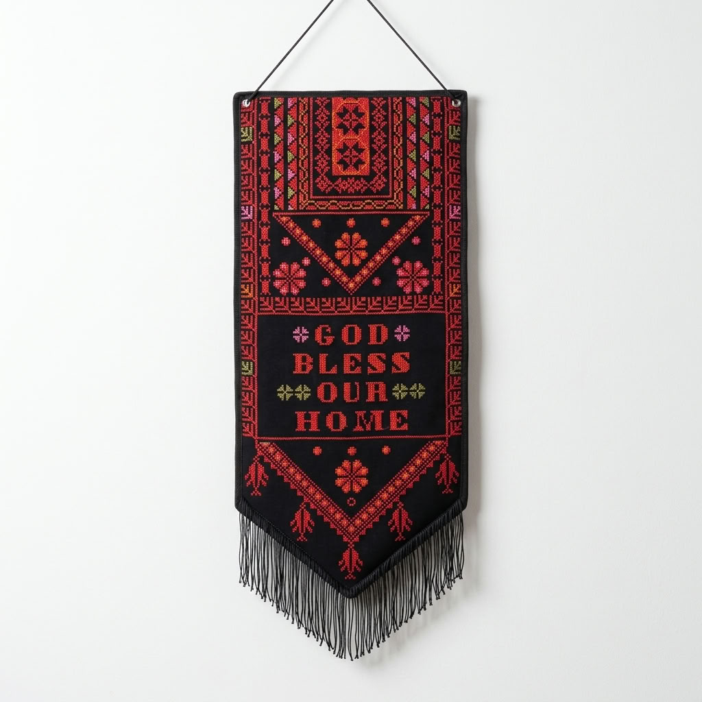 God Bless Our Home Tatreez Wall Hanging