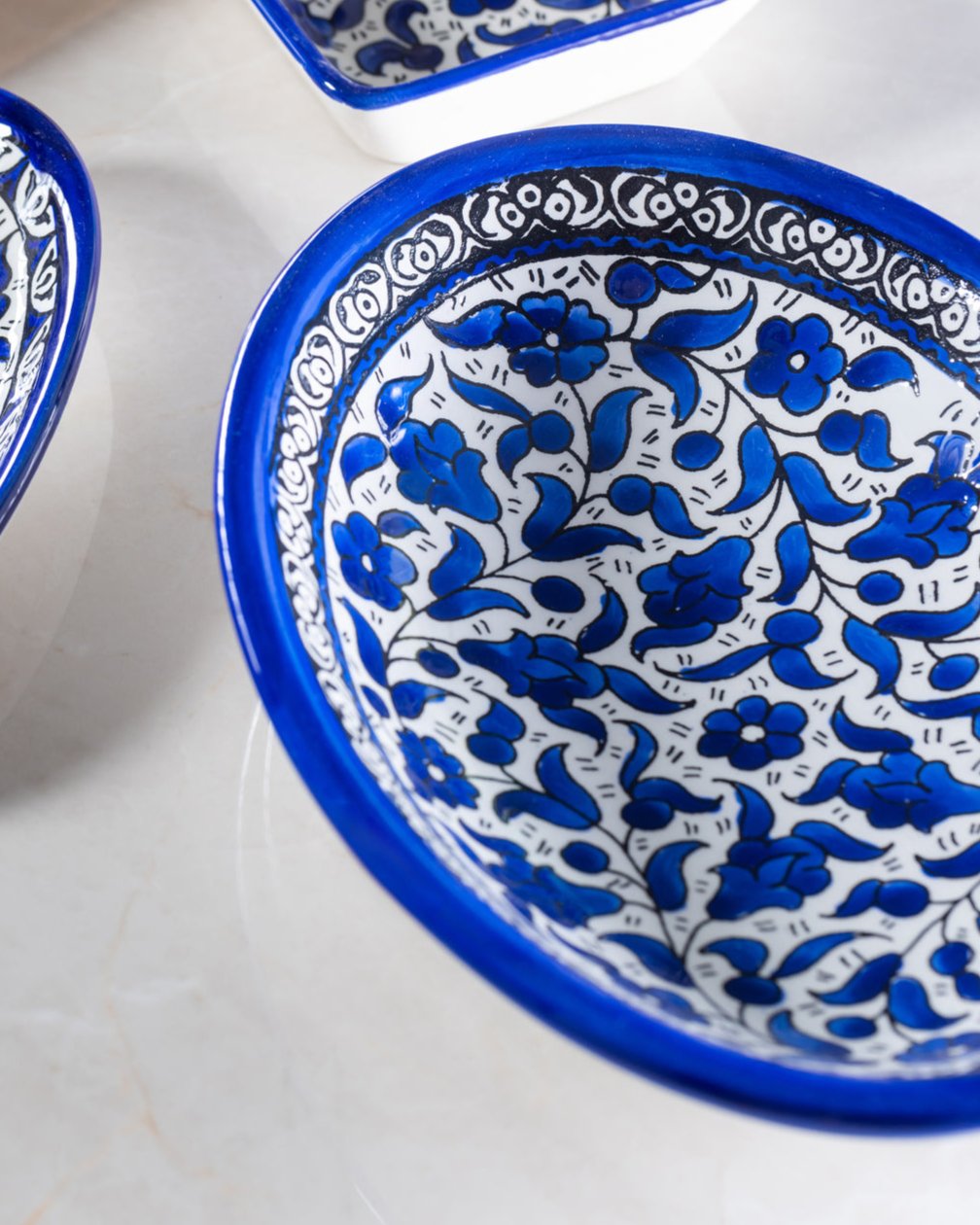 Dishes (Low Bowl) | Medium & Large β Hand-Painted Palestinian Ceramic | Multicolor & Navy