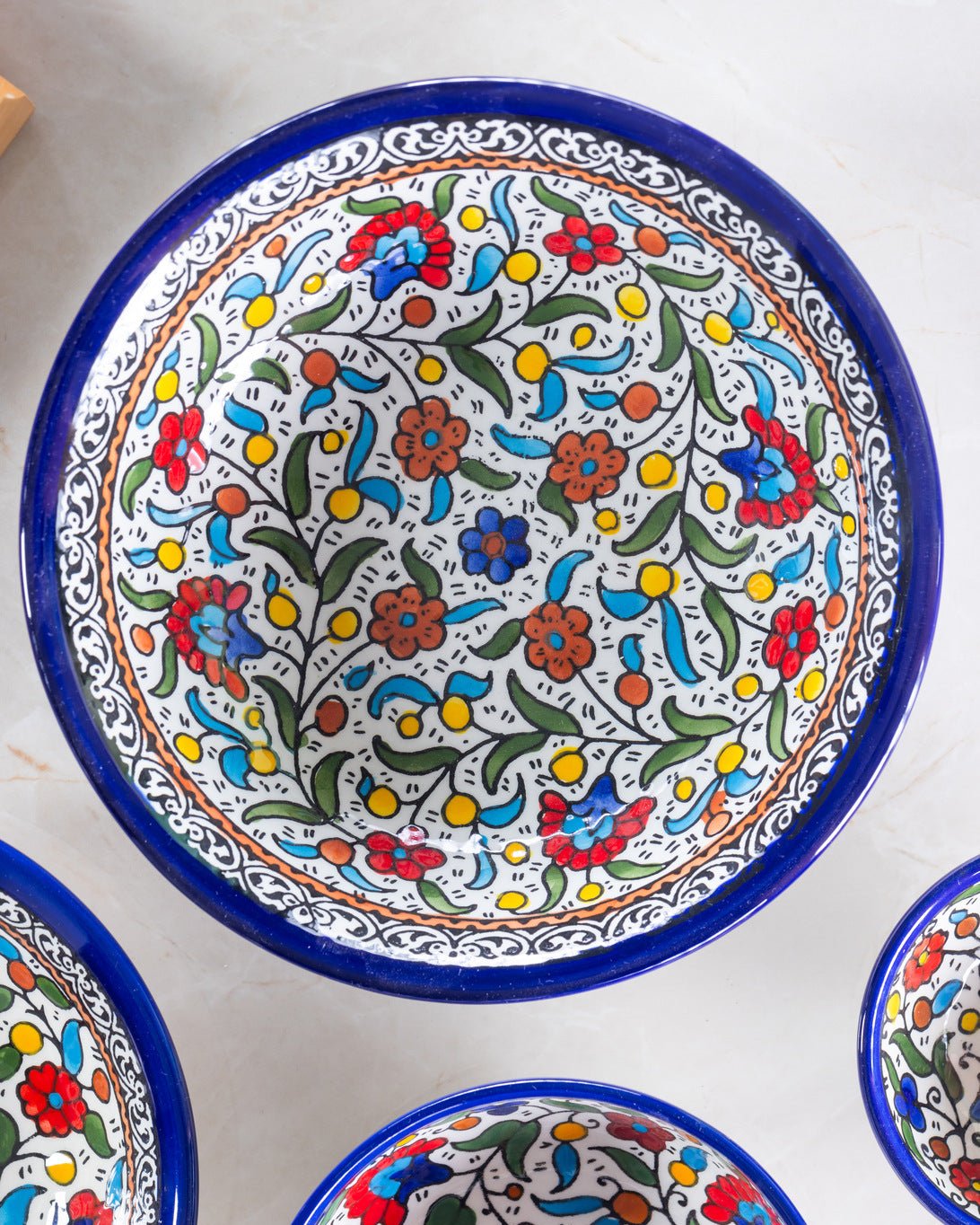 Dishes (Low Bowl) | Medium & Large β Hand-Painted Palestinian Ceramic | Multicolor & Navy