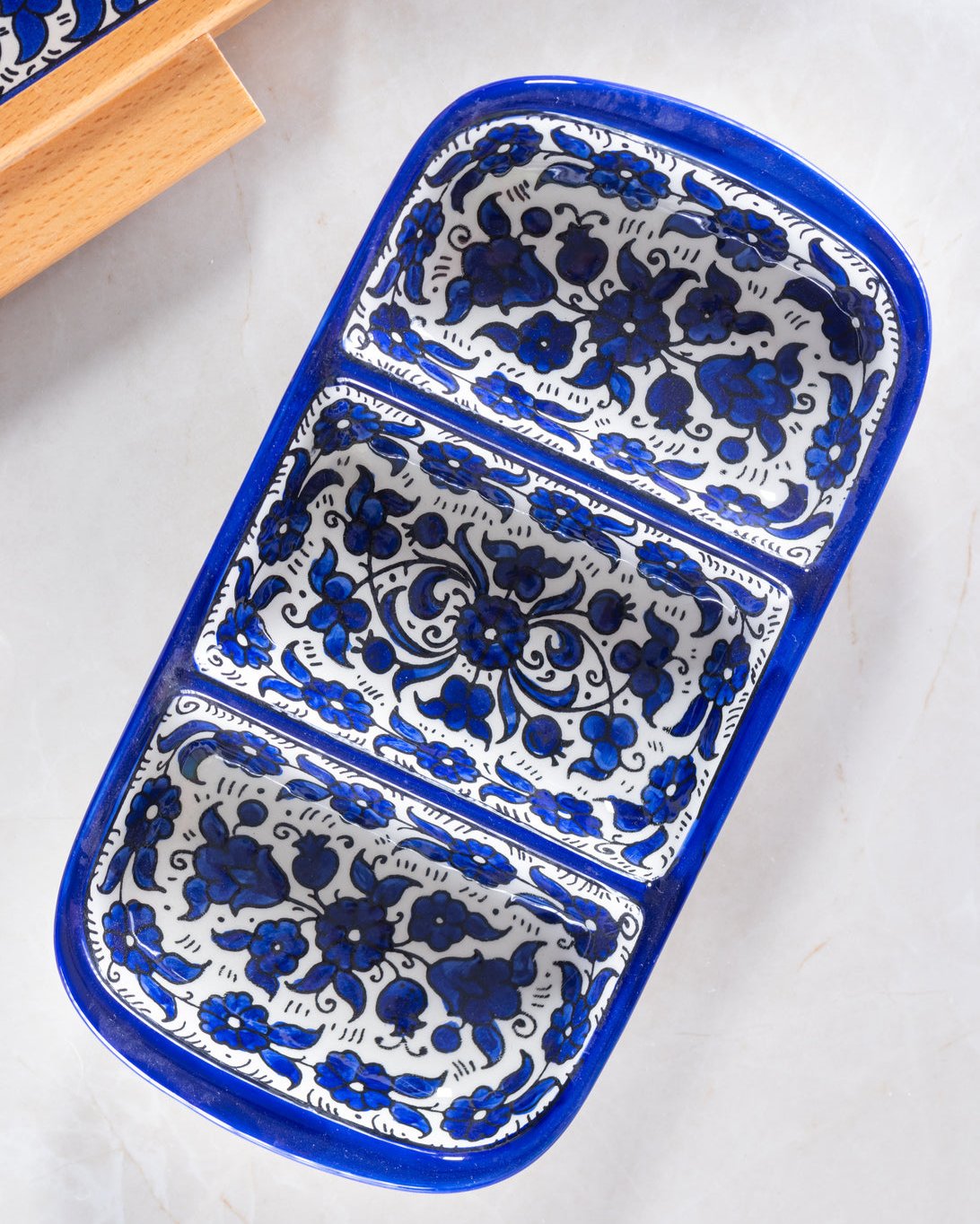 Triple Ceramic Serving Platter – Hand-Painted in Palestine