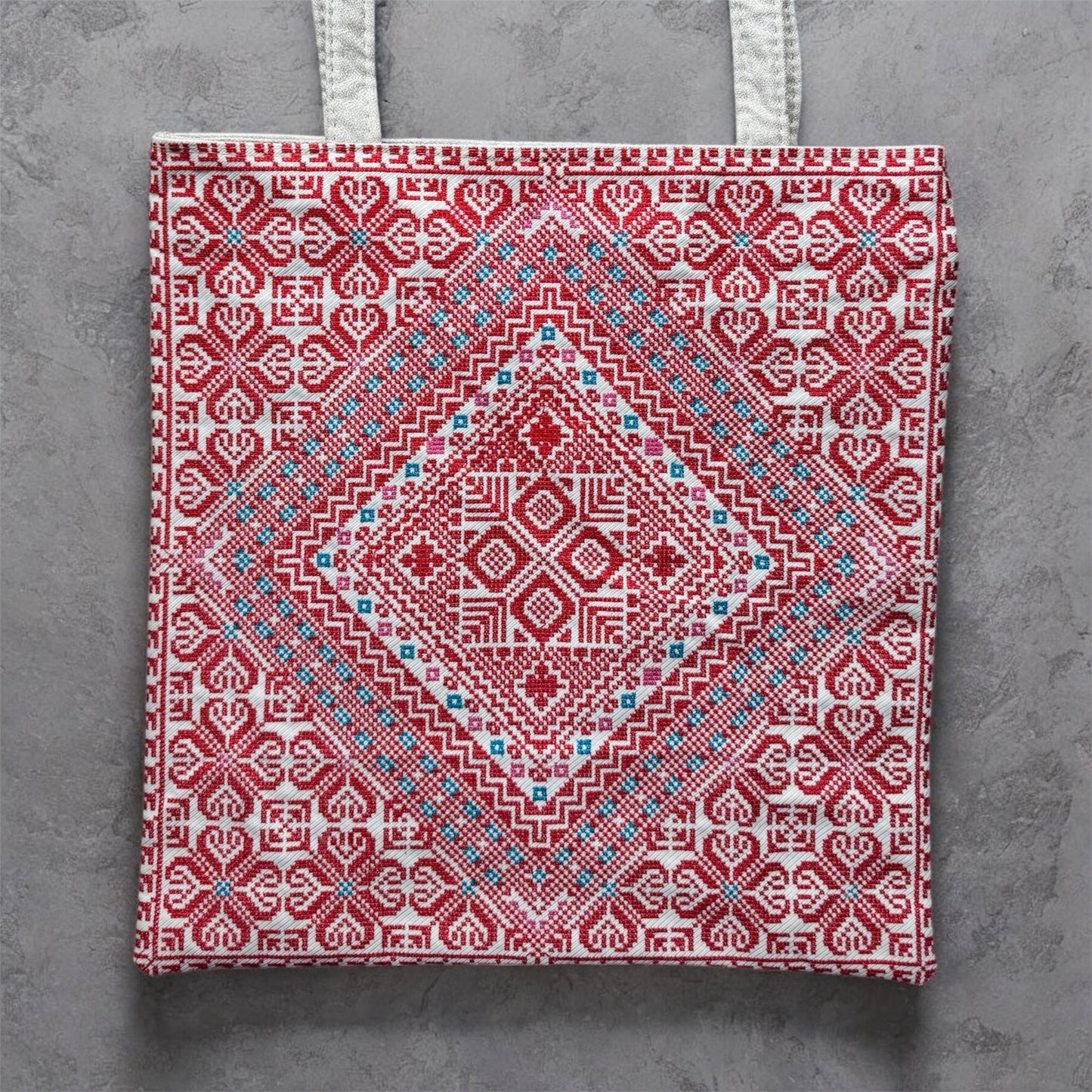 Tatreez Tote Bag – Red and White | Palestinian Embroidery