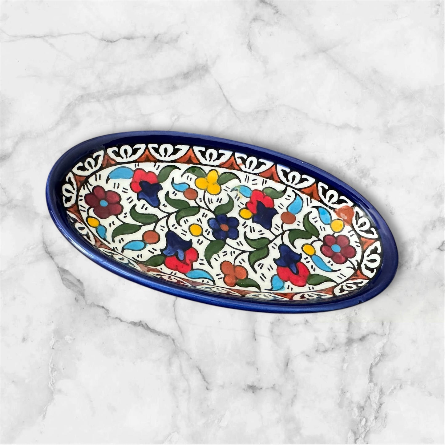 Oval Side - Al-Khalil Multicolour Floral Design - Hand-Painted Palestinian Ceramic