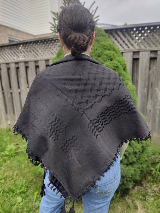 Elegant All Black Kufiya (Keffiyeh) | Made in Kashmir