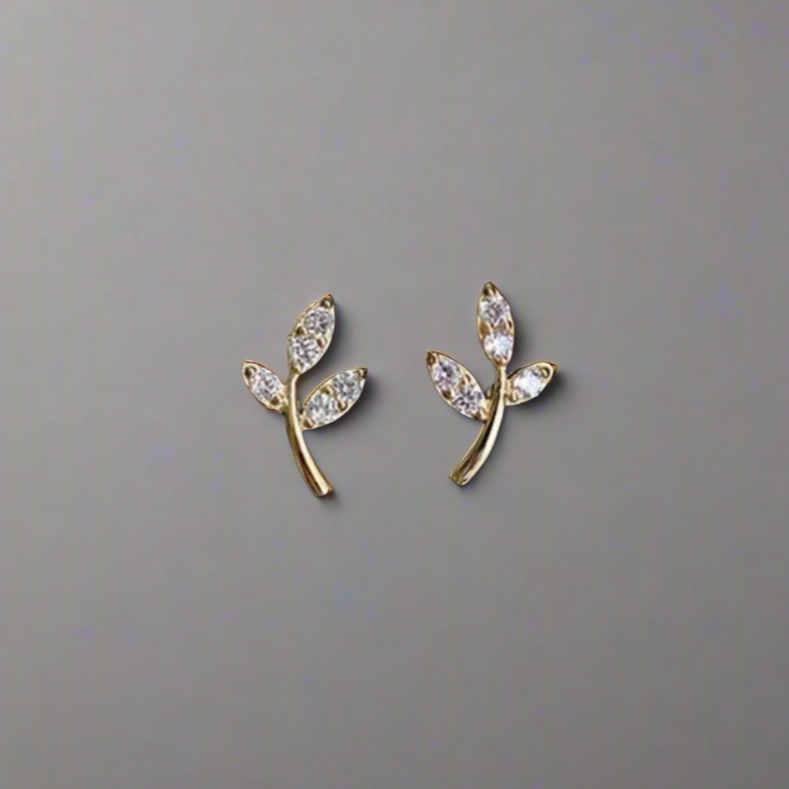 Olive Branch Earrings | Crystal Pavé - 14k Gold Plated Sterling Silver