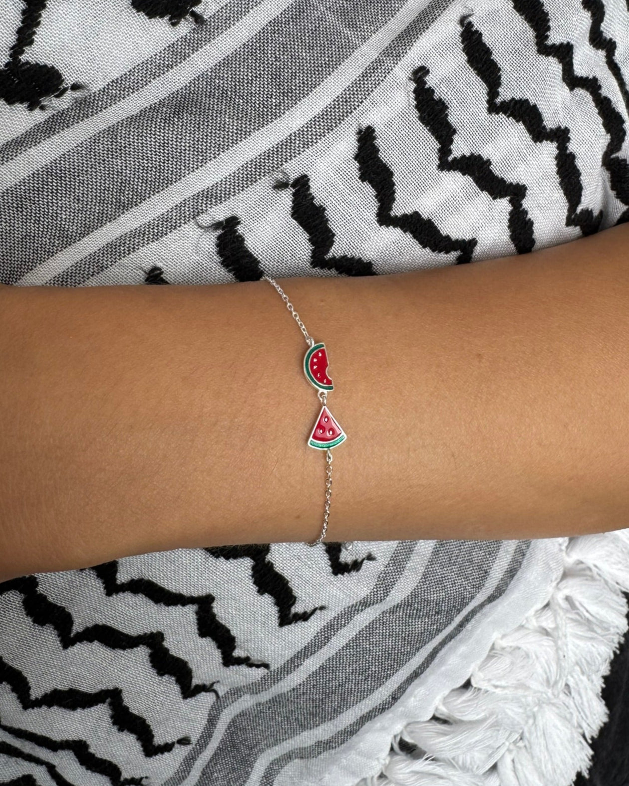 Watermelon Bracelet | Two Slices Design – Sterling Silver - Palestine Jewelry
