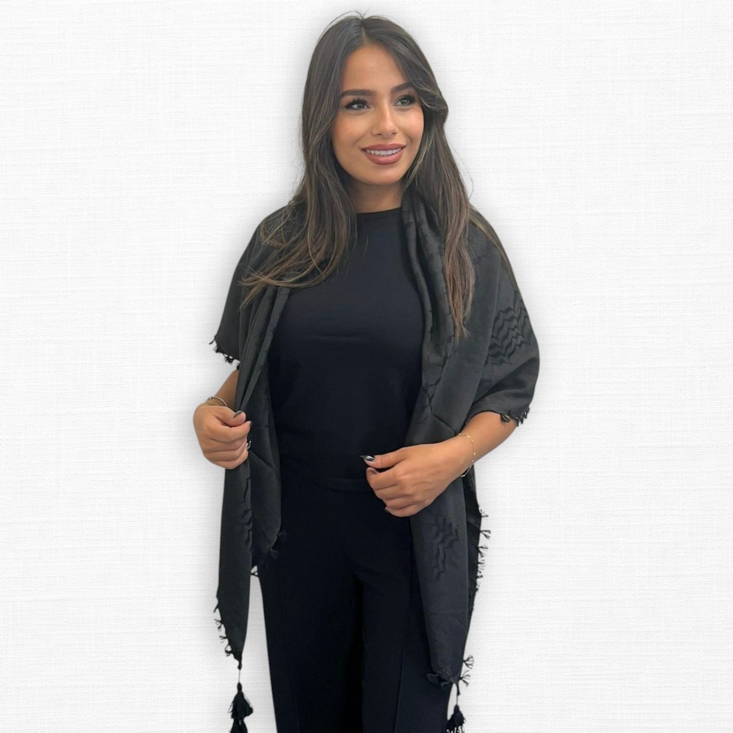 Elegant All Black Kufiya (Keffiyeh) | Made in Kashmir