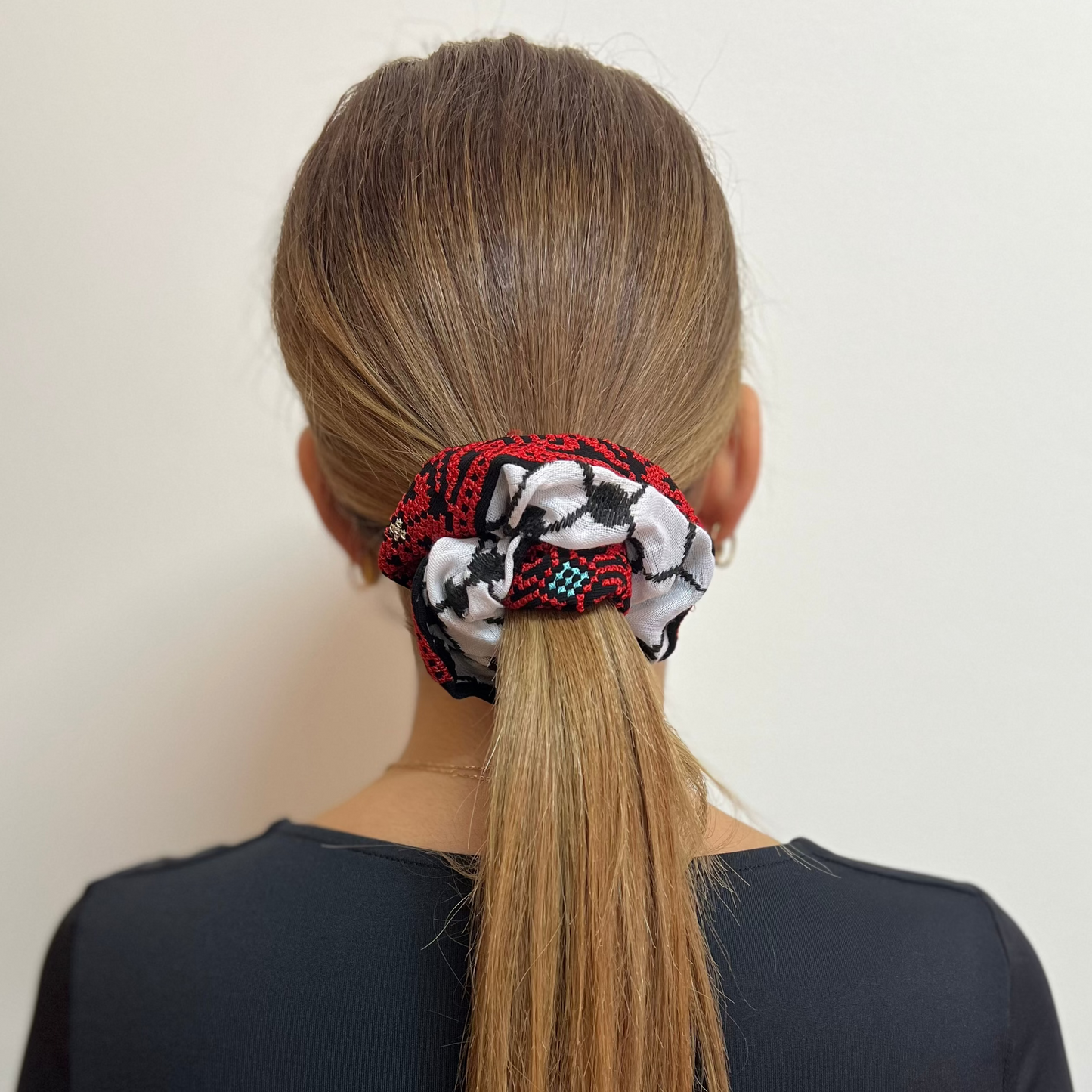Kufiya Scrunchies - Classic with Tatreez | Palestinian Hair Ties