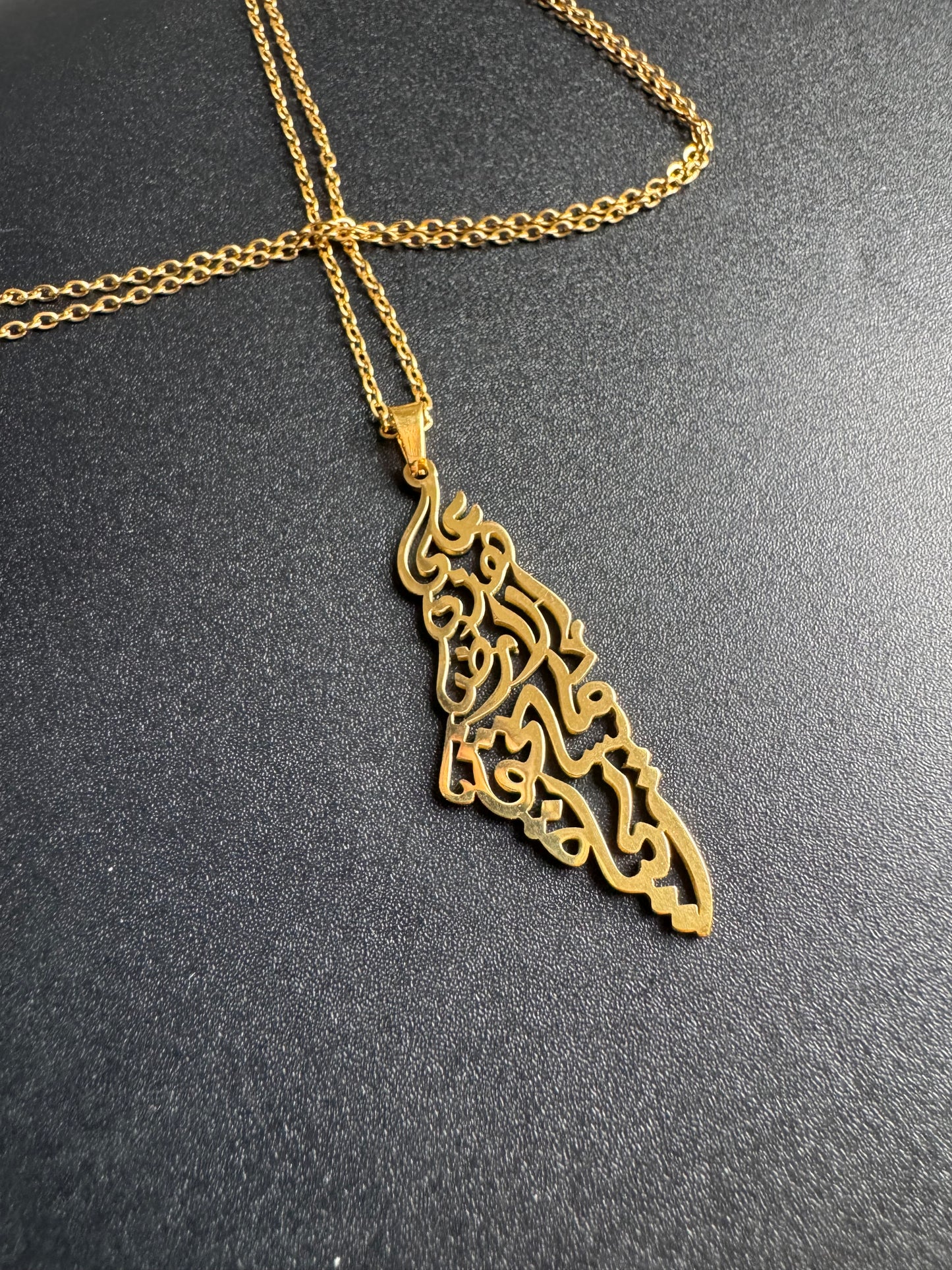Palestine Map Poetry Necklace | Mahmoud Darwish Calligraphy Pendant – Stainless Steel & 18K Gold Plated - Palestine Jewelry