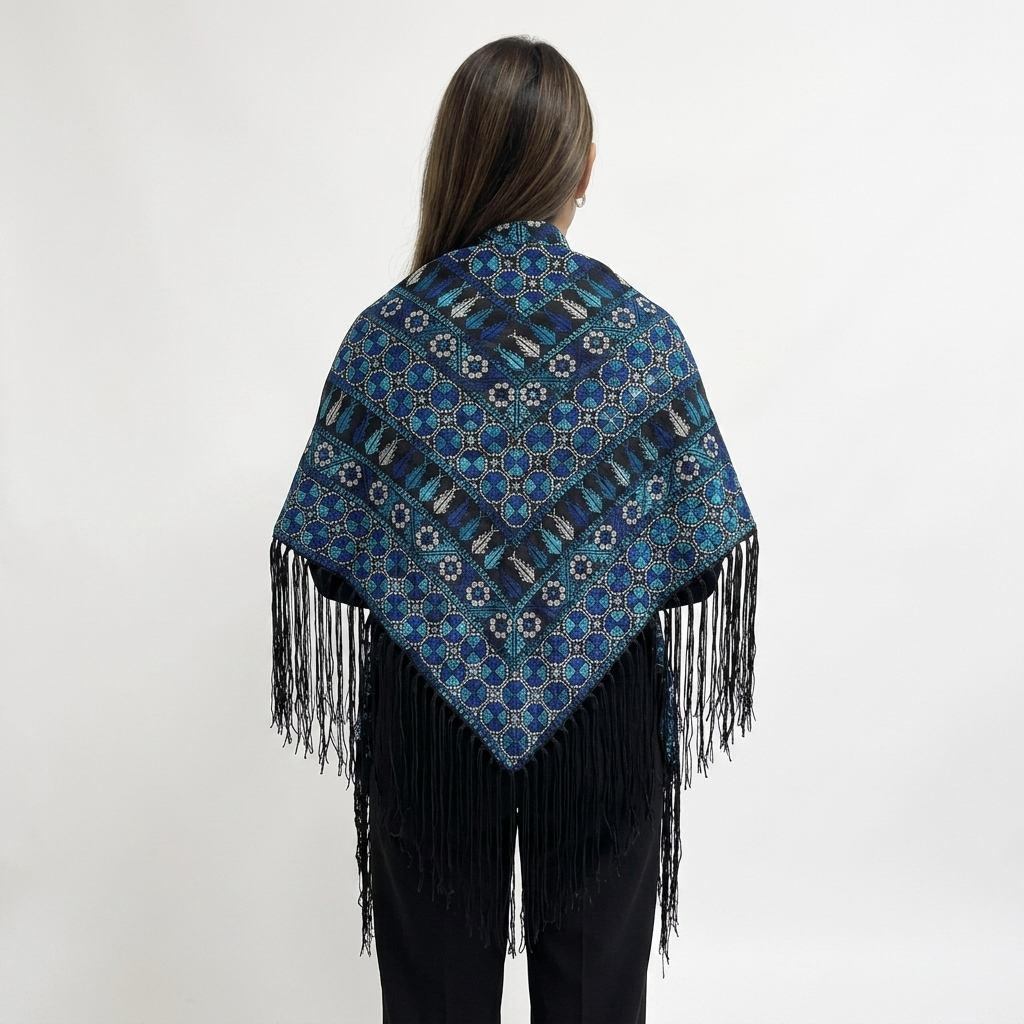 Mawj Hand-Stitched Shawl - Blue Black