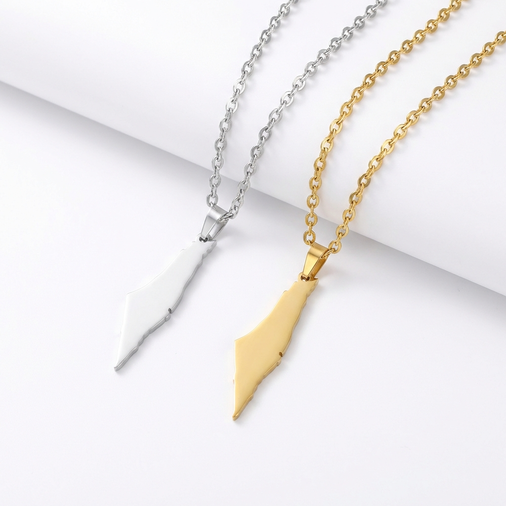 Palestine Map Necklace | Solid Fill Pendant in Silver & Gold - Palestine Jewelry