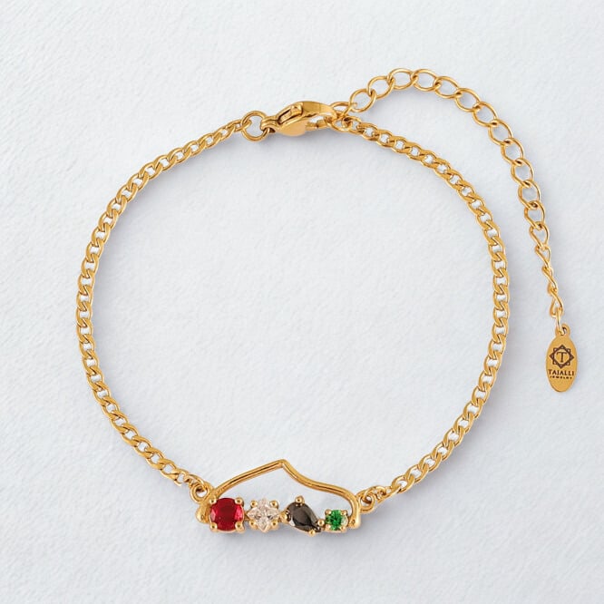 Palestine Map Bracelet - Flag Colored Stones | Silver & Gold