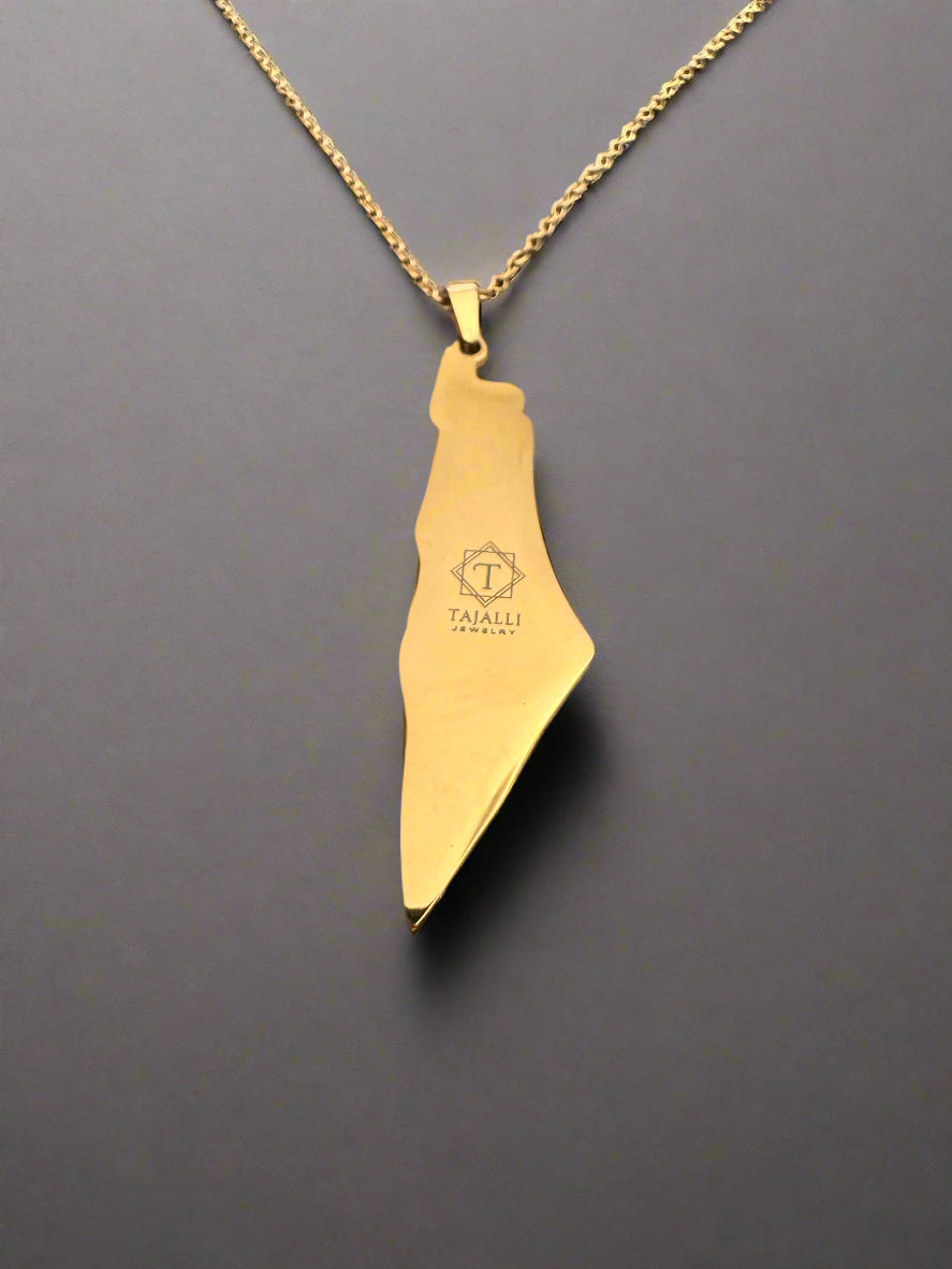 Palestine Map Necklace | Landmark Enamel Design – Stainless Steel & 18k Gold Plated - Palestine Jewelry