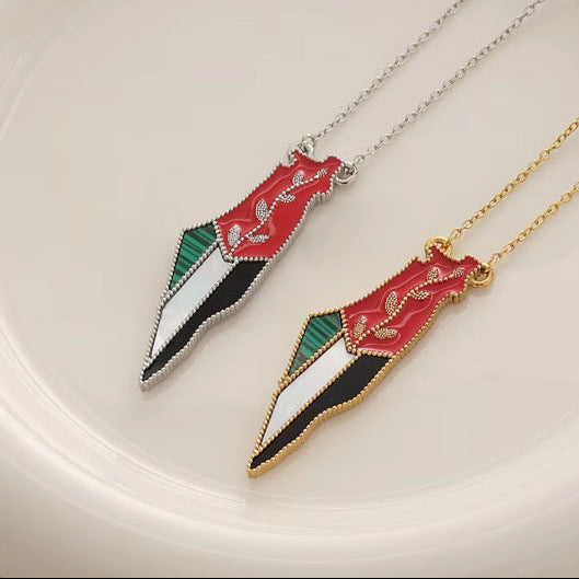 Palestine Map Flag & Olive Branch Necklace | Silver & Gold