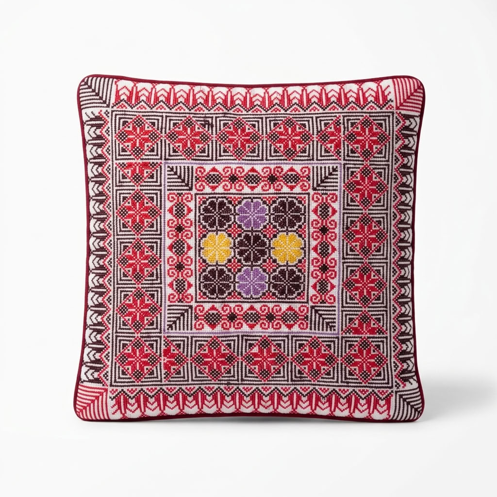 Red Hand-Stitched Tatreez Cushion Cover - Fall 2026 Edition