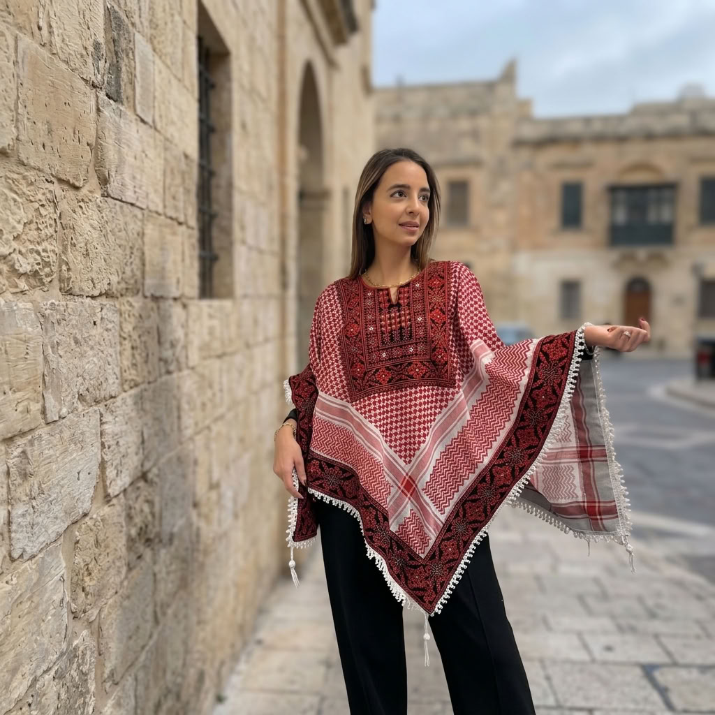 Poncho of Palestine | Shemagh (Keffiyeh) - Tatreez – Made in Jordan