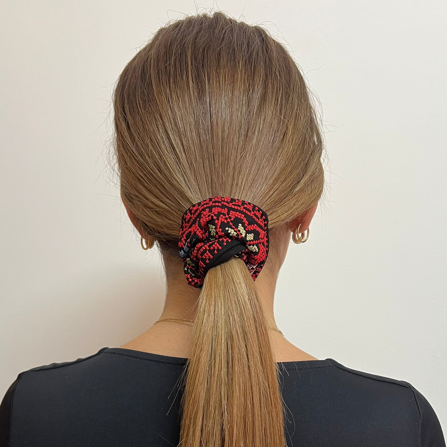 Tatreez Scrunchie - Colorful Red | Palestinian Hair Ties