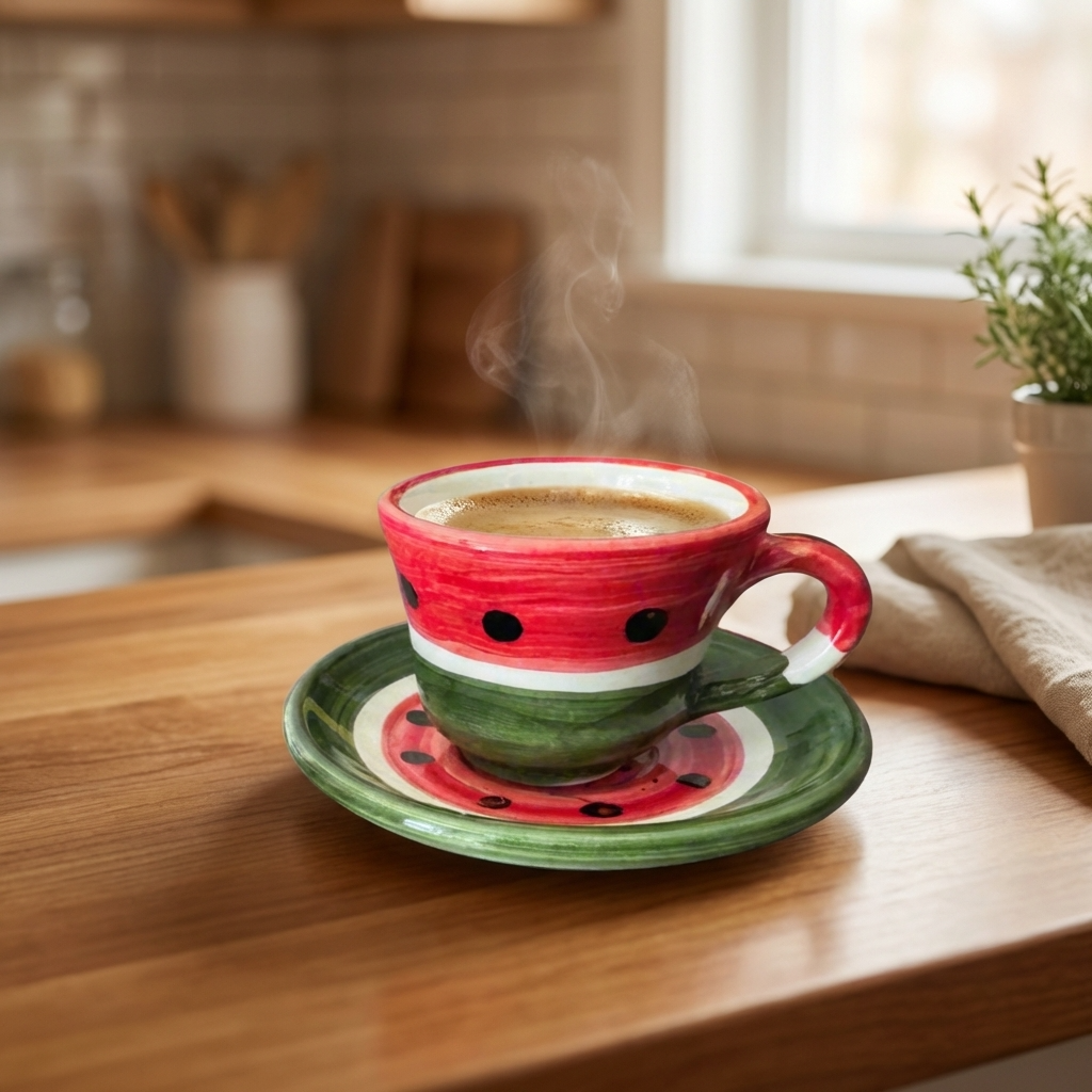 Watermelon Helweh Coffee Cups Set | Handmade Palestinian Ceramics