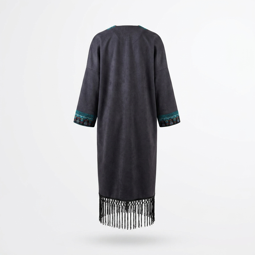 Velvet Tatreez Bisht – Navy