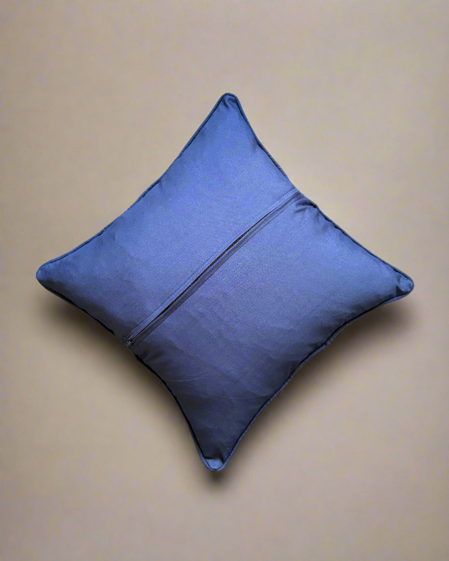 Handmade Tatreez Cushion Cover – Blue with Pink and Yellow Diamond Stars on Blue | Palestinian Embroidery (16"x16")
