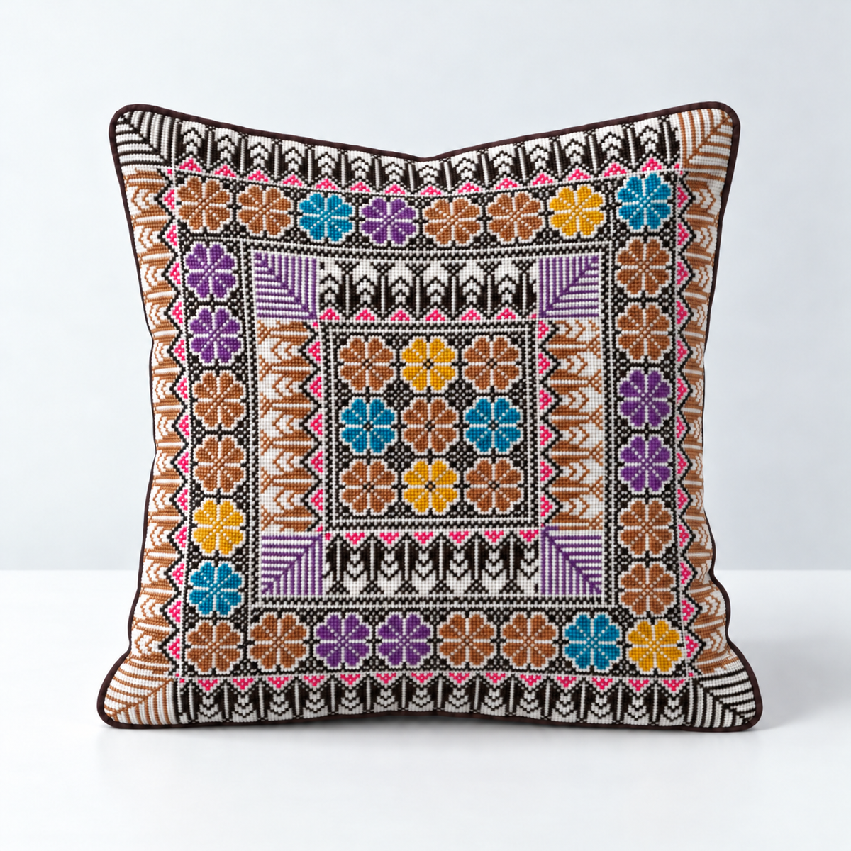 Nine Blooms of Autumn - Caramel & Multicolour cushion design