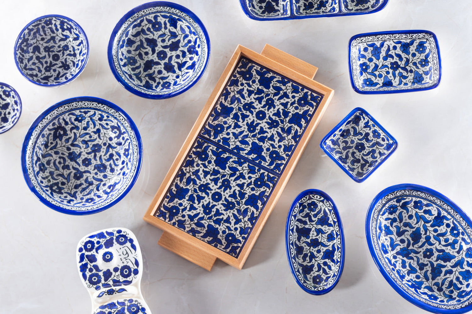 Palestinian Ceramic Art - Hand-Painted Navy Blue