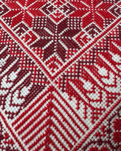 Handmade Tatreez Cushion Cover - All Red | Palestinian Embroidery (16"x16")