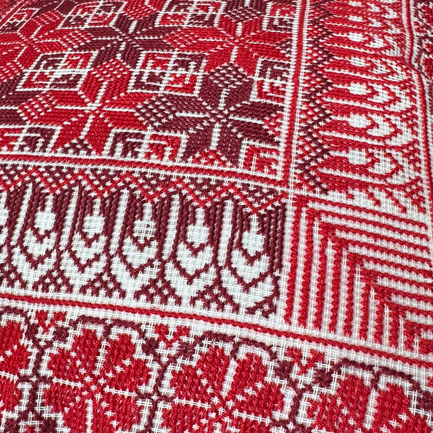 Handmade Tatreez Cushion Cover - All Red | Palestinian Embroidery (16"x16")