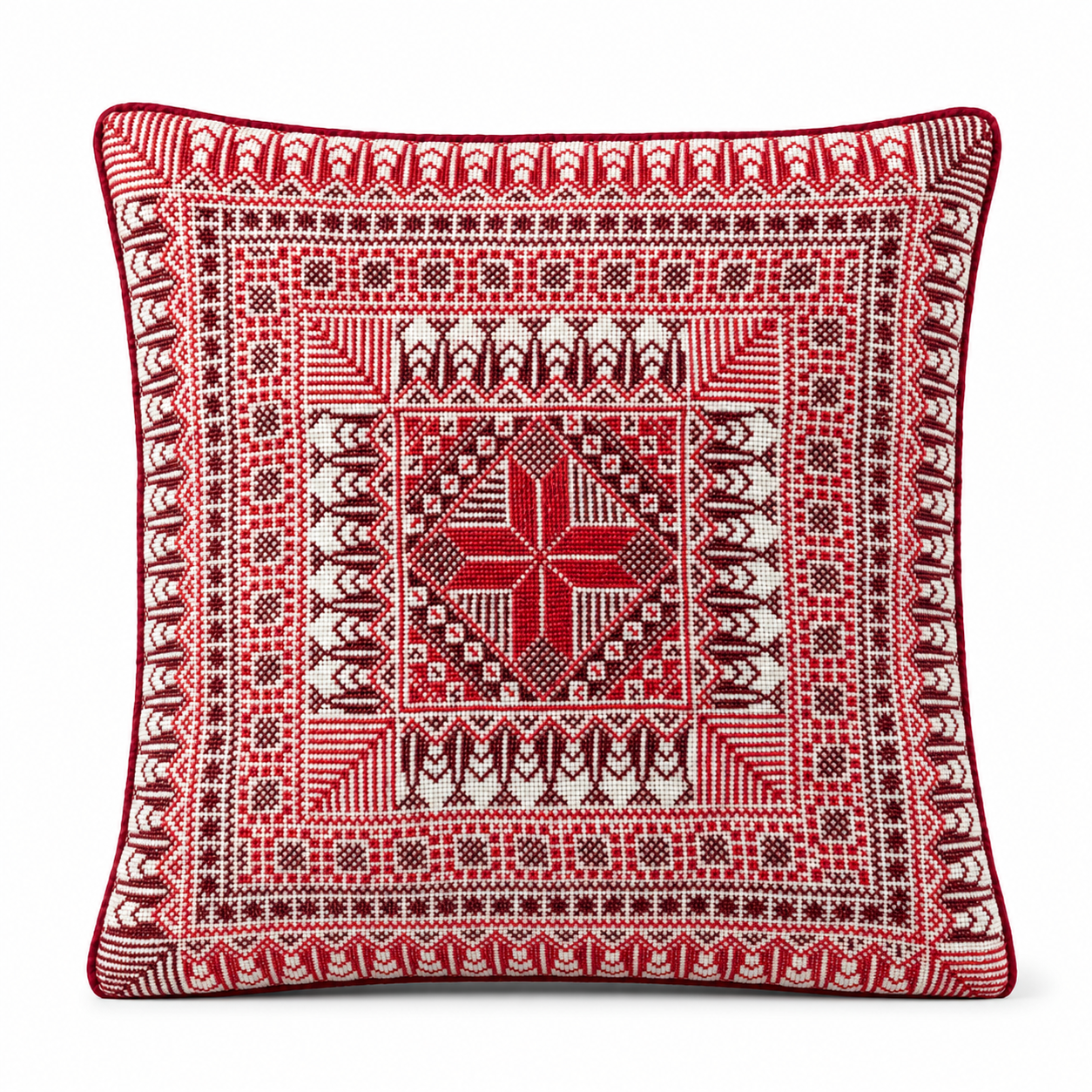 Red Hand-Stitched Tatreez Cushion Cover - August 2026 Edition