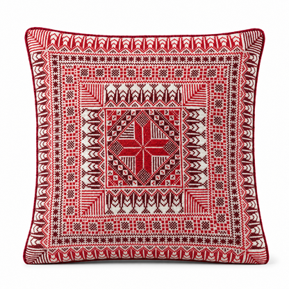 Red Hand-Stitched Tatreez Cushion Cover - August 2026 Edition