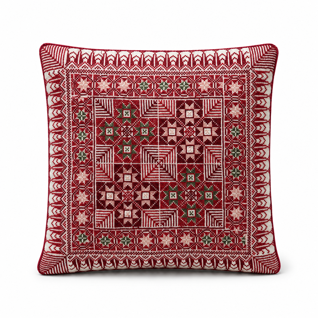 Red Hand-Stitched Tatreez Cushion Cover - August 2026 Edition