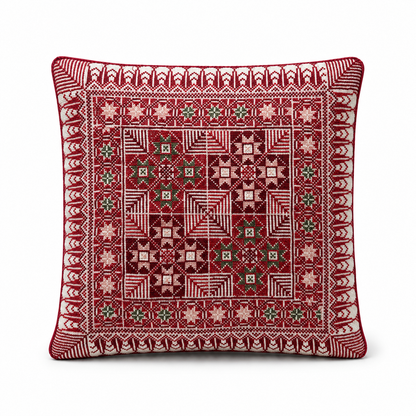 Red Hand-Stitched Tatreez Cushion Cover - August 2026 Edition