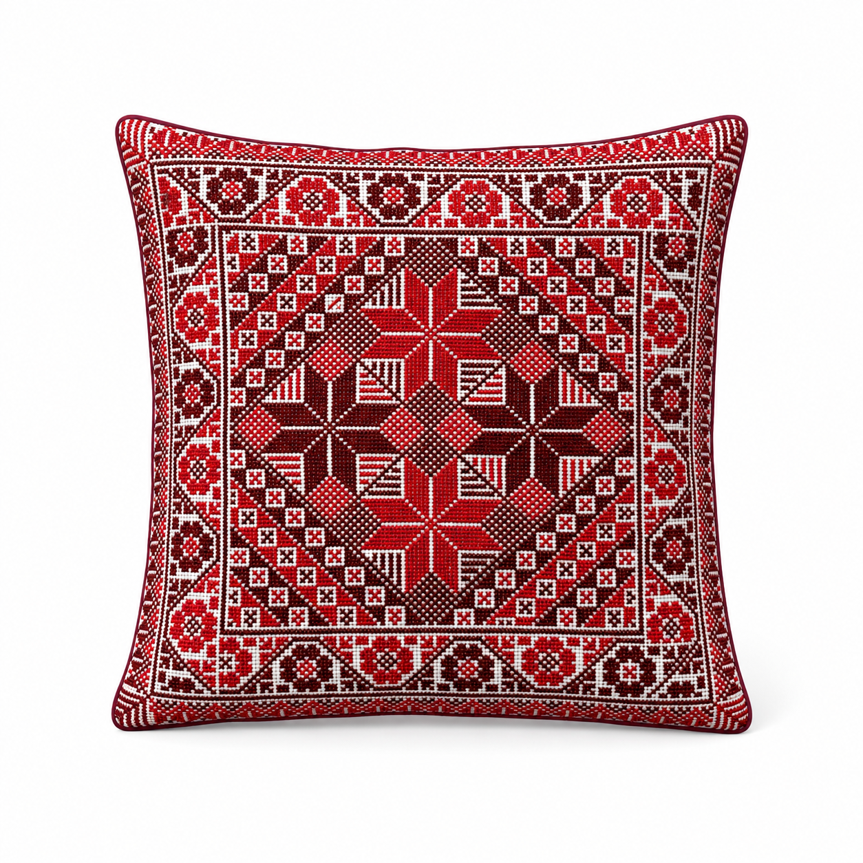 Red Hand-Stitched Tatreez Cushion Cover - August 2026 Edition