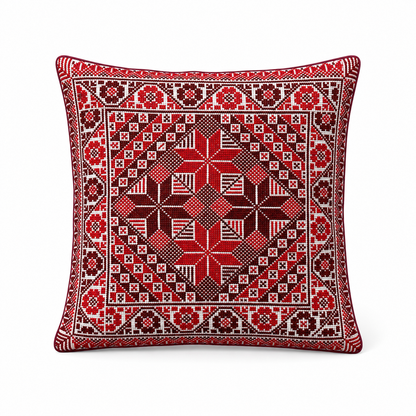 Red Hand-Stitched Tatreez Cushion Cover - August 2026 Edition
