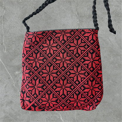 Tatreez Kufiya Shoulder Pouch - Handcrafted Double-Sided Embroidery with 3 Zipper Compartments | Made in Jordan by Palestinians