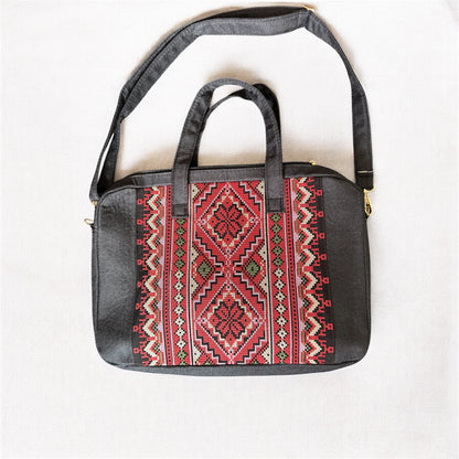 Red Tatreez Laptop Bag - Black Base | Made by Palestinian Artisans
