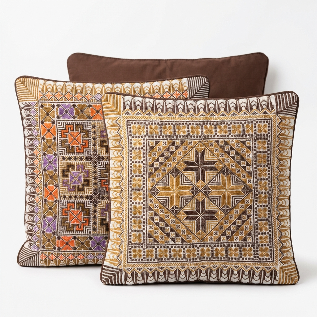 Brown Handmade Tatreez Cushion Cover – 16x16" – February 2026 Edition